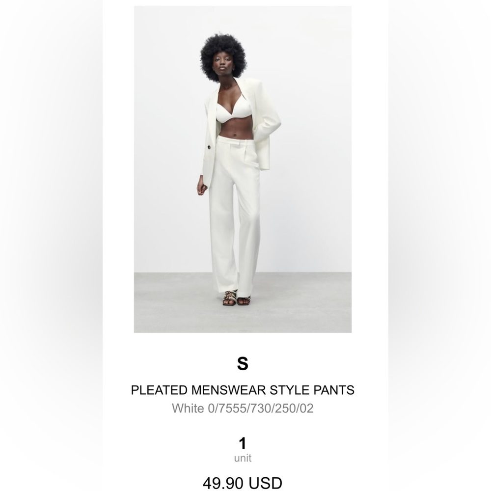 Zara women's menswear style wide leg white trousers. Worn only 3 times!